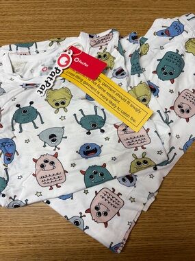 PatPat White Toddler Monster Pajama Set with Teal, Pink, Yellow and Blue Prints